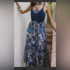 NWT Boutique Current Air Blue Crochet Halter Tie Maxi Dress Size M